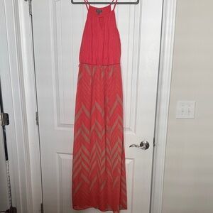 Lily Rose Coral and Beige Chevron Maxi Dress